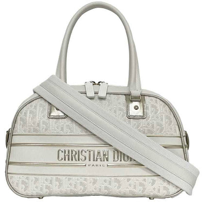 Christian Dior Trotter White Leather Rubber Boston Bag Handbag ()
