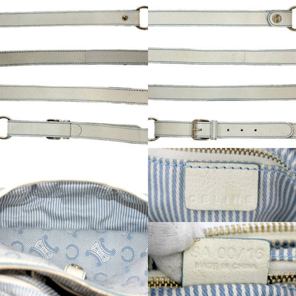 Celine Canvas Shoulder Bag Jaguar Leather Blue, White C Blason