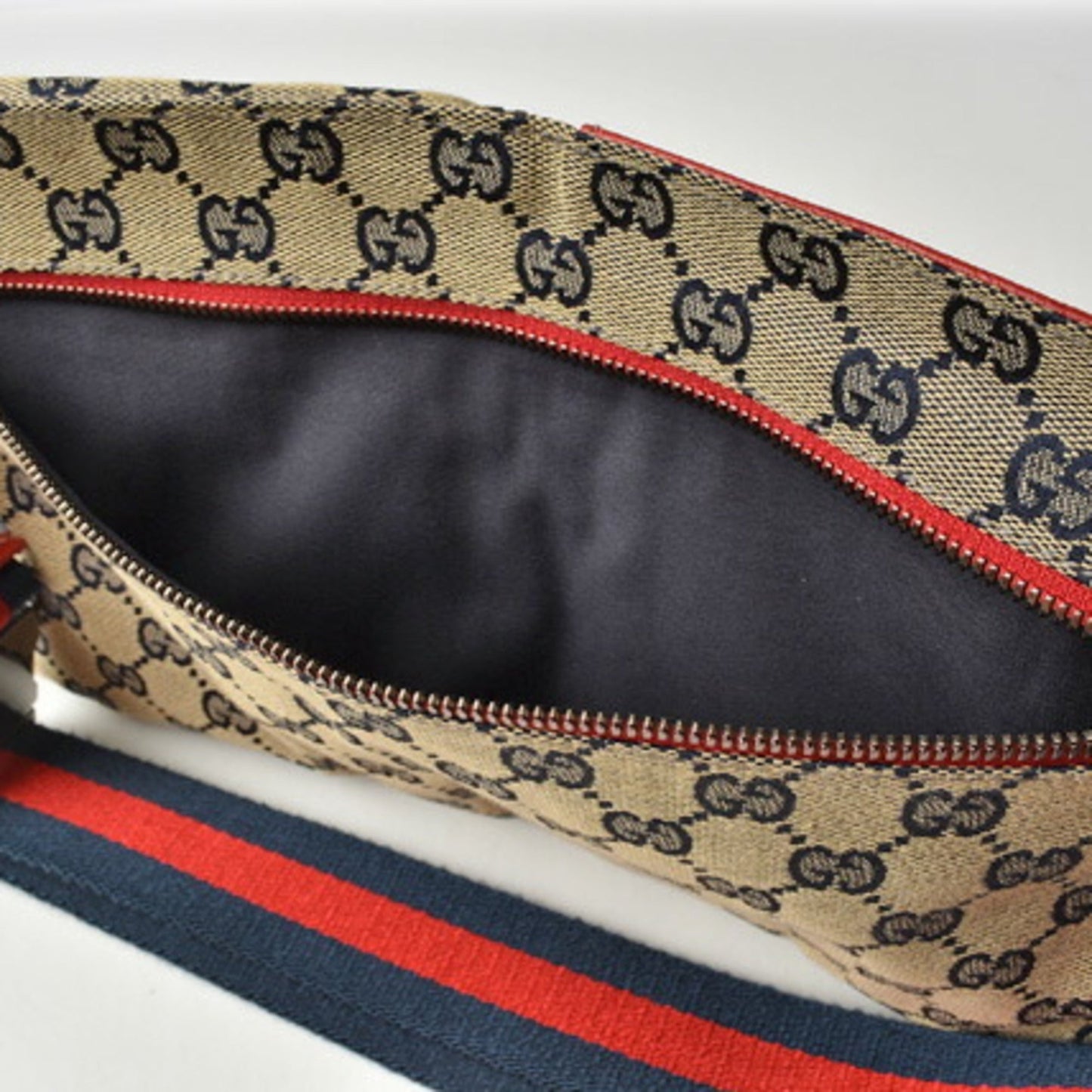 Gucci Waist Pouch/Body Bag GUCCI Canvas GG Blue/Beige Red 28566