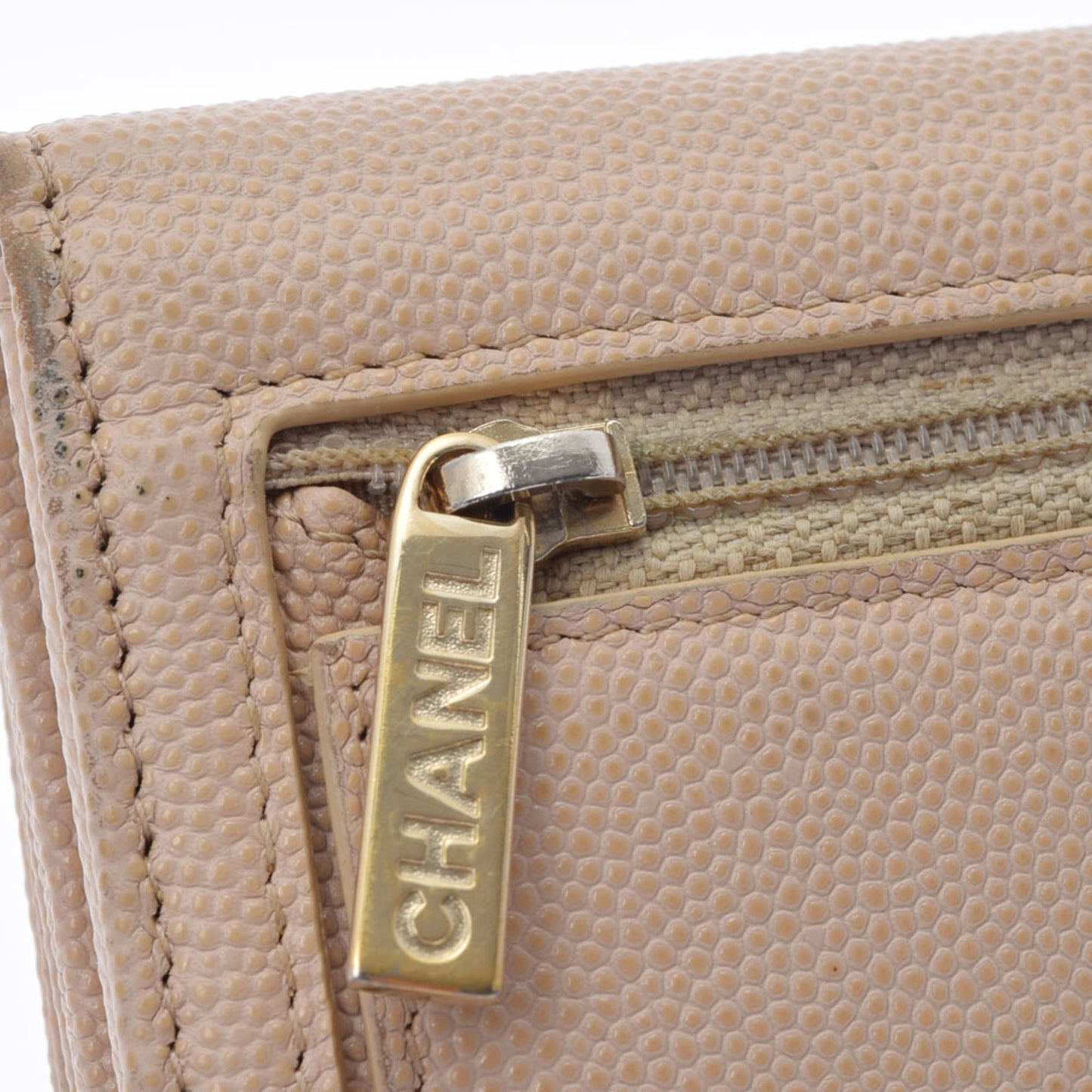 Chanel Beige Ladies Caviar Skin Trifold Wallet