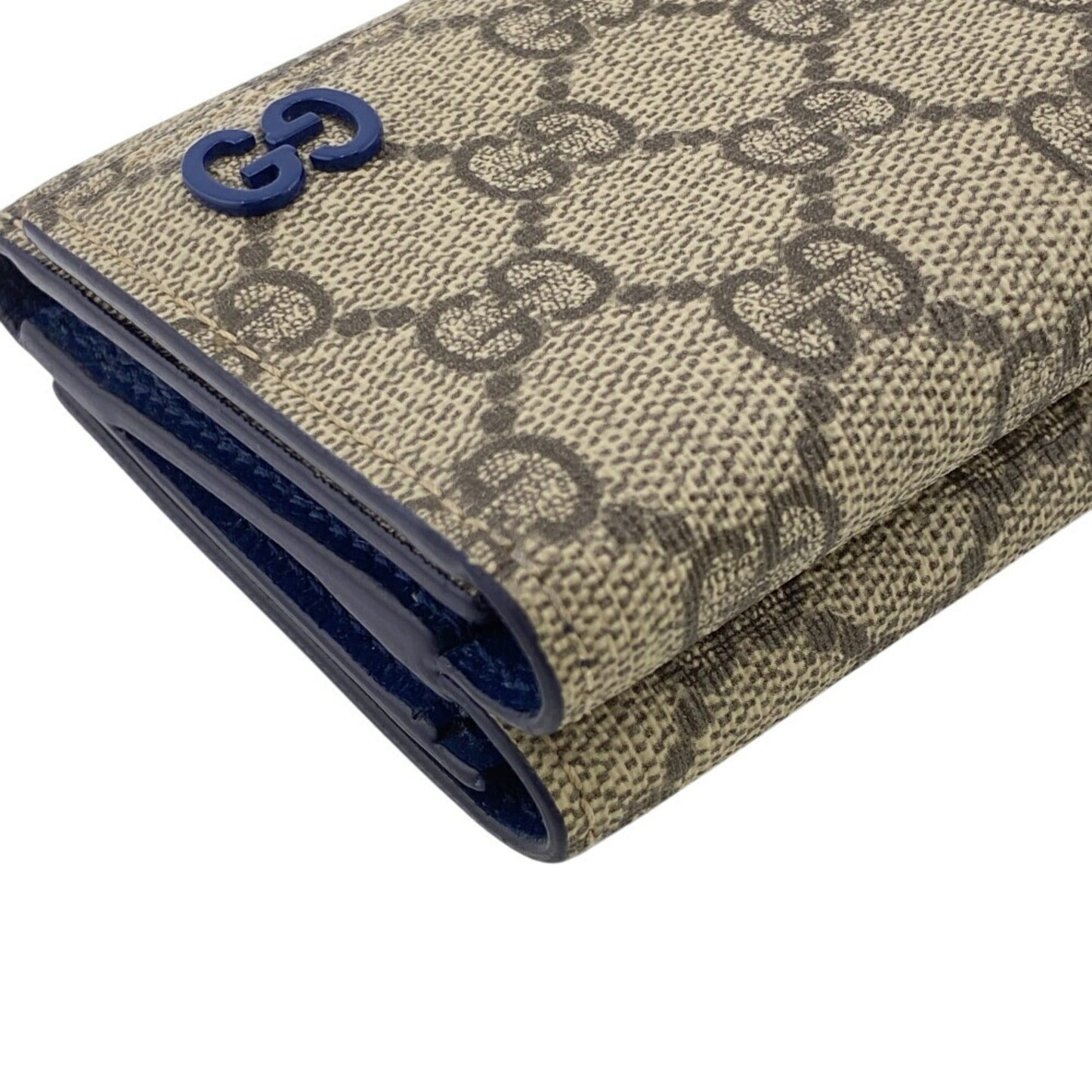 Gucci Beige Blue Gg Supreme Leather Wallet (Tri-Fold)