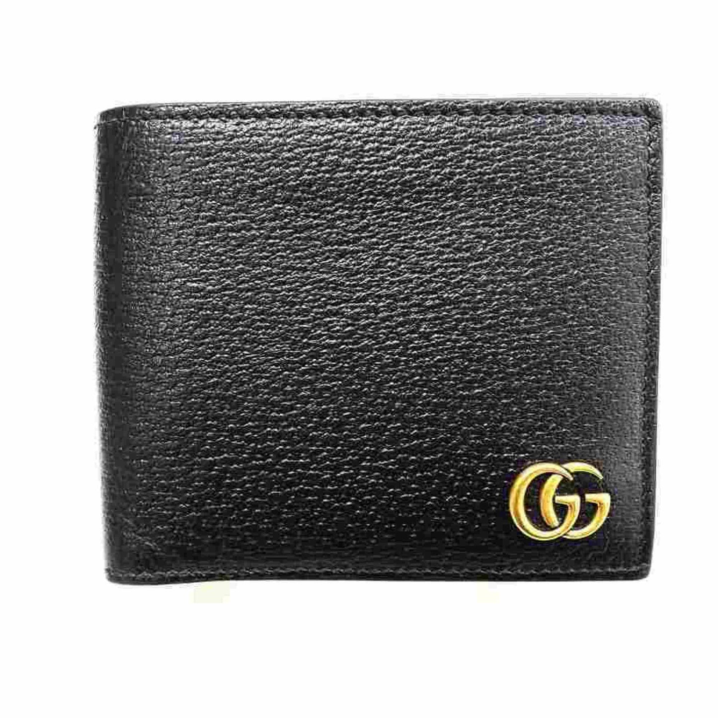 GUCCI GG Marmont Fold Wallet 428725 203887 Leather Black Bifold Gold Men's Women's Unisex