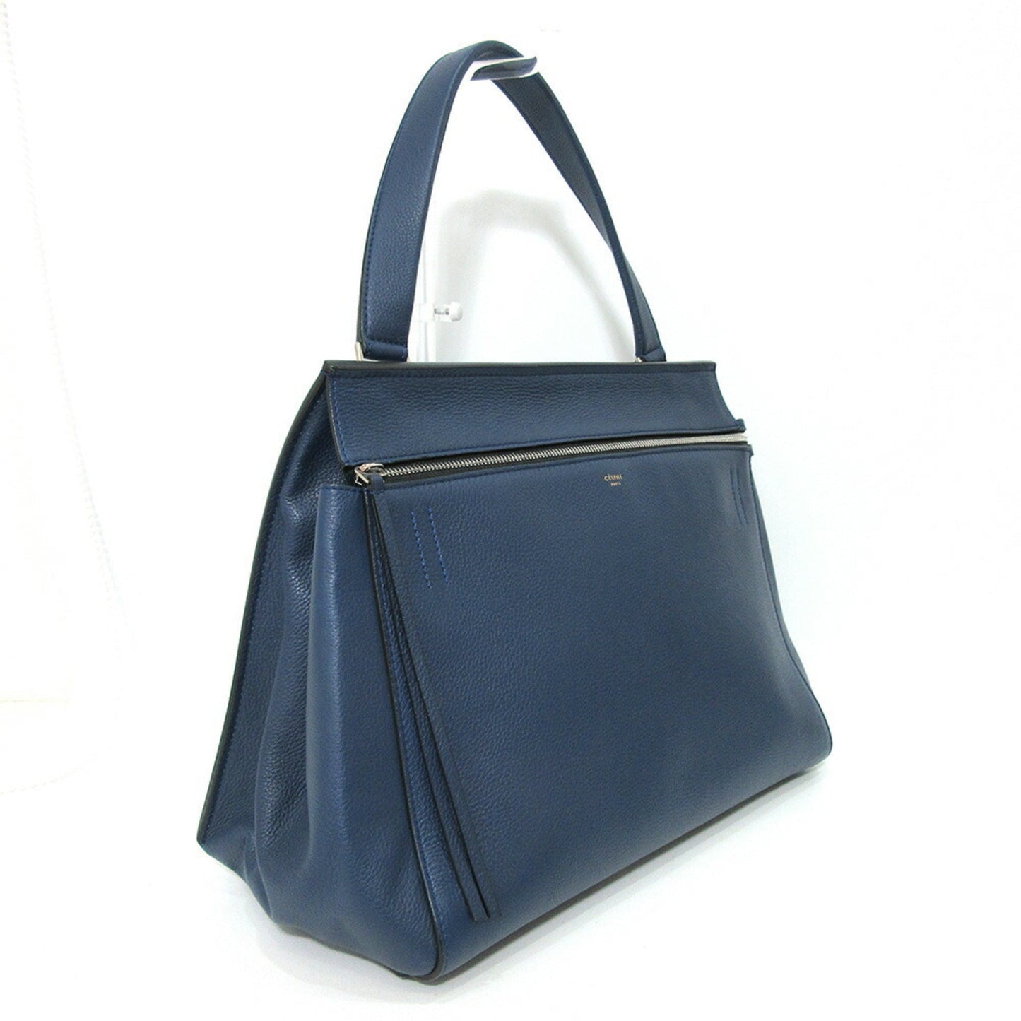 Celine Bag Edge Medium Handbag Blue Tote One Handle Ladies Calf Leather