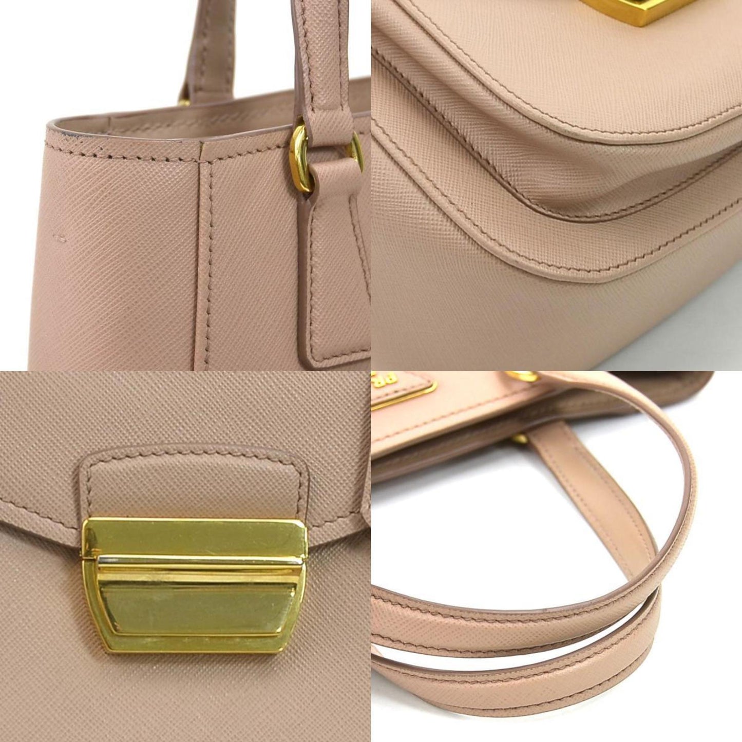 Prada HandBag Crossbody Shoulder Bag Leather Pink Beige Ladies 1BA254