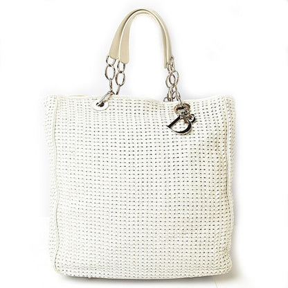 Christian Dior Lady Dior Silver White Leather Tote Bag ()