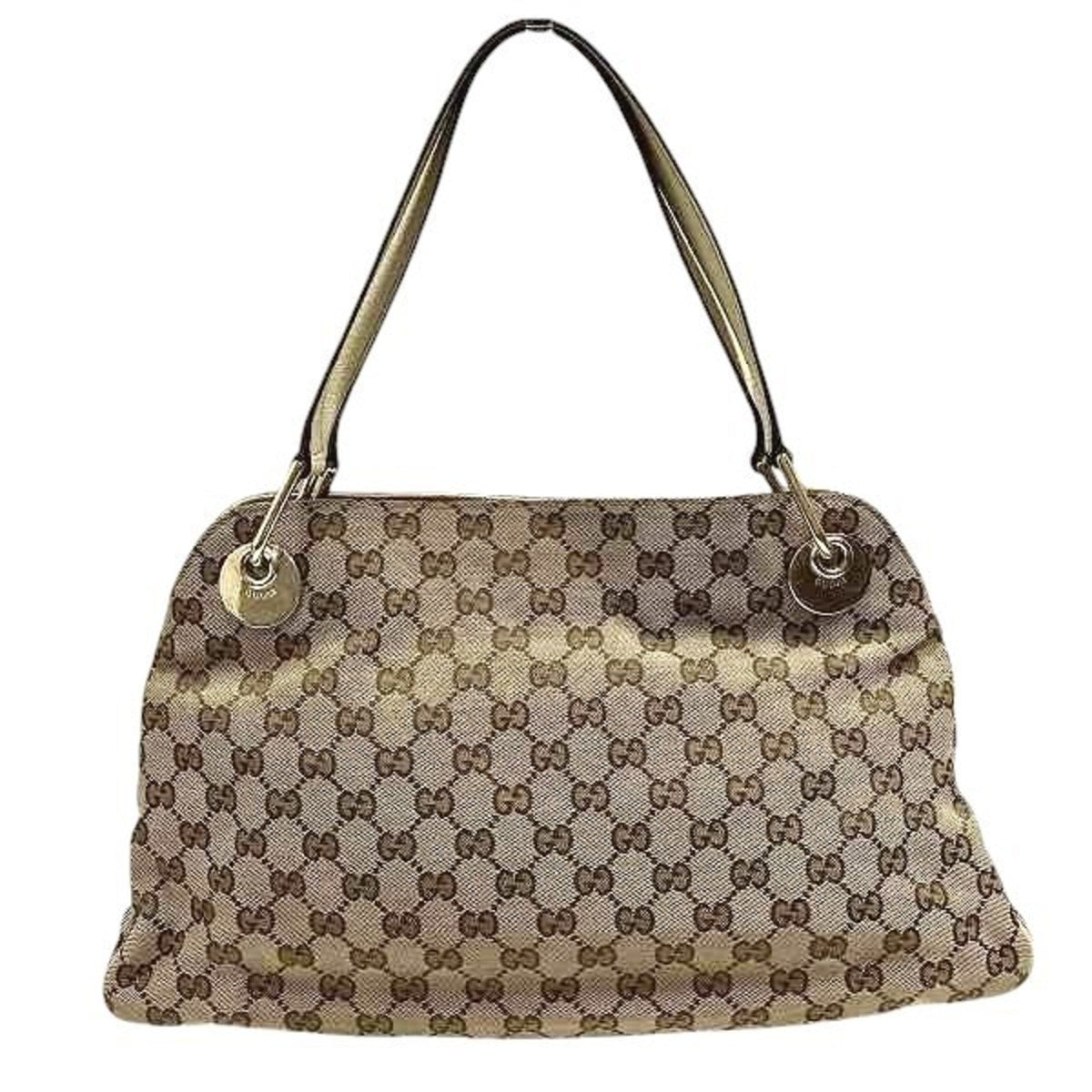 Gucci Beige Ivory Canvas Leather Handbag Tote Bag