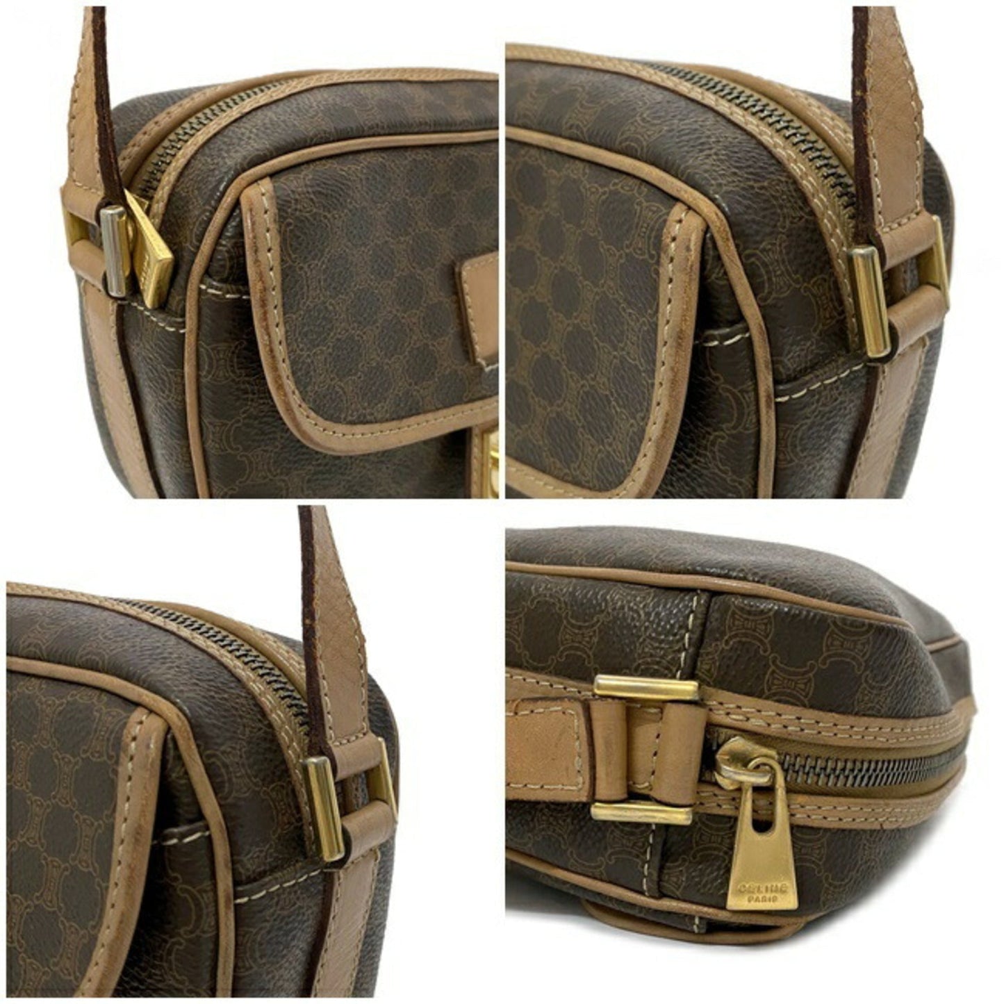 Celine Shoulder Bag Brown Beige Macadam M14 Pochette PVC Leather Celine Women's