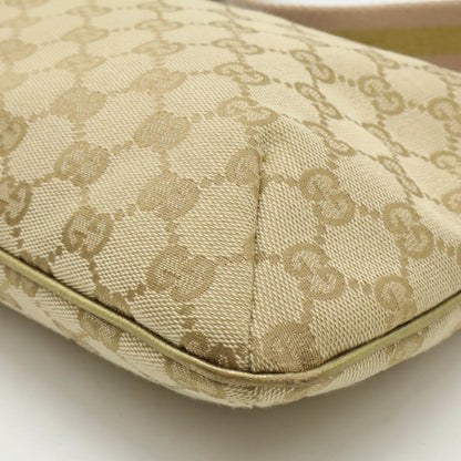 Gucci Gg Canvas Beige Pink Gold Canvas Leather Pochette Shoulder Bag
