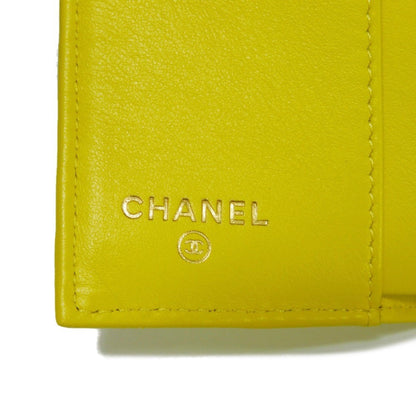 CHANEL Trifold Wallet Boy  Small Flap Turnlock Caviar Skin Chevron Yellow A84432 Men's Women's Bill Purse