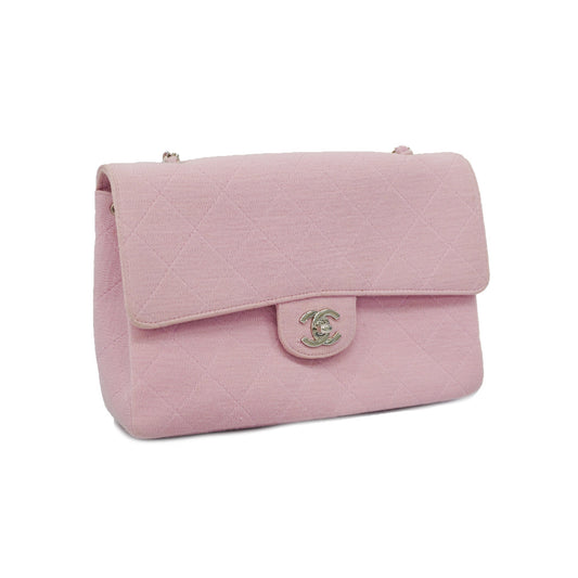 Chanel shoulder bag matelasse single chain cotton pink silver metal