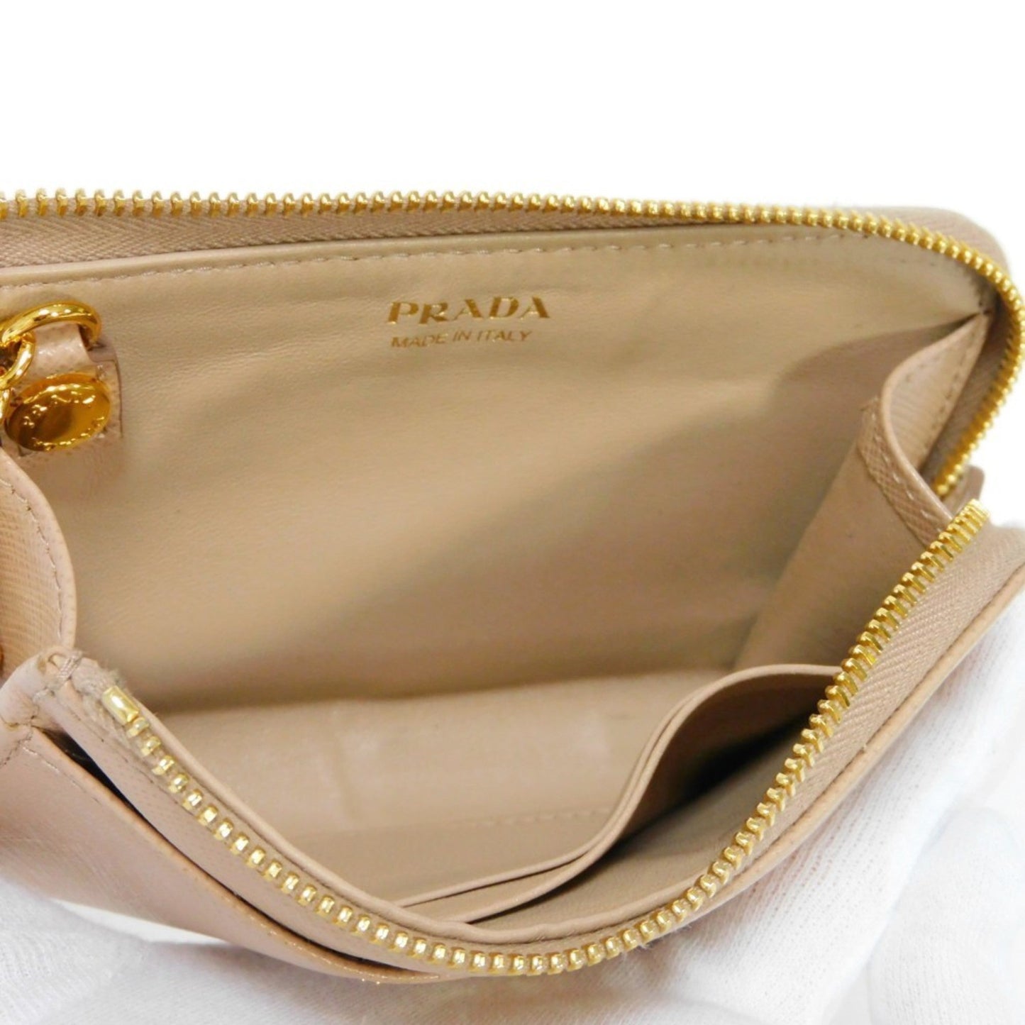 Prada Coin Case Saffiano Metal Key Pink Beige L-shaped Zipper Chain Logo Cypria 1PP122 QWA F0236 Women's Wallet