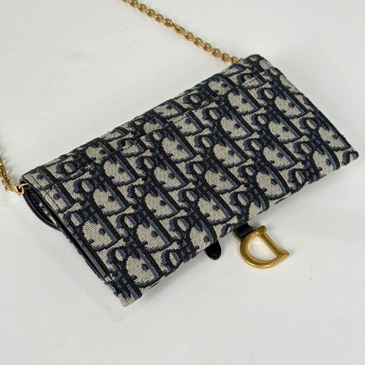 Christian Dior Navy Trotter Canvas Leather Chain/Shoulder Wallet ()