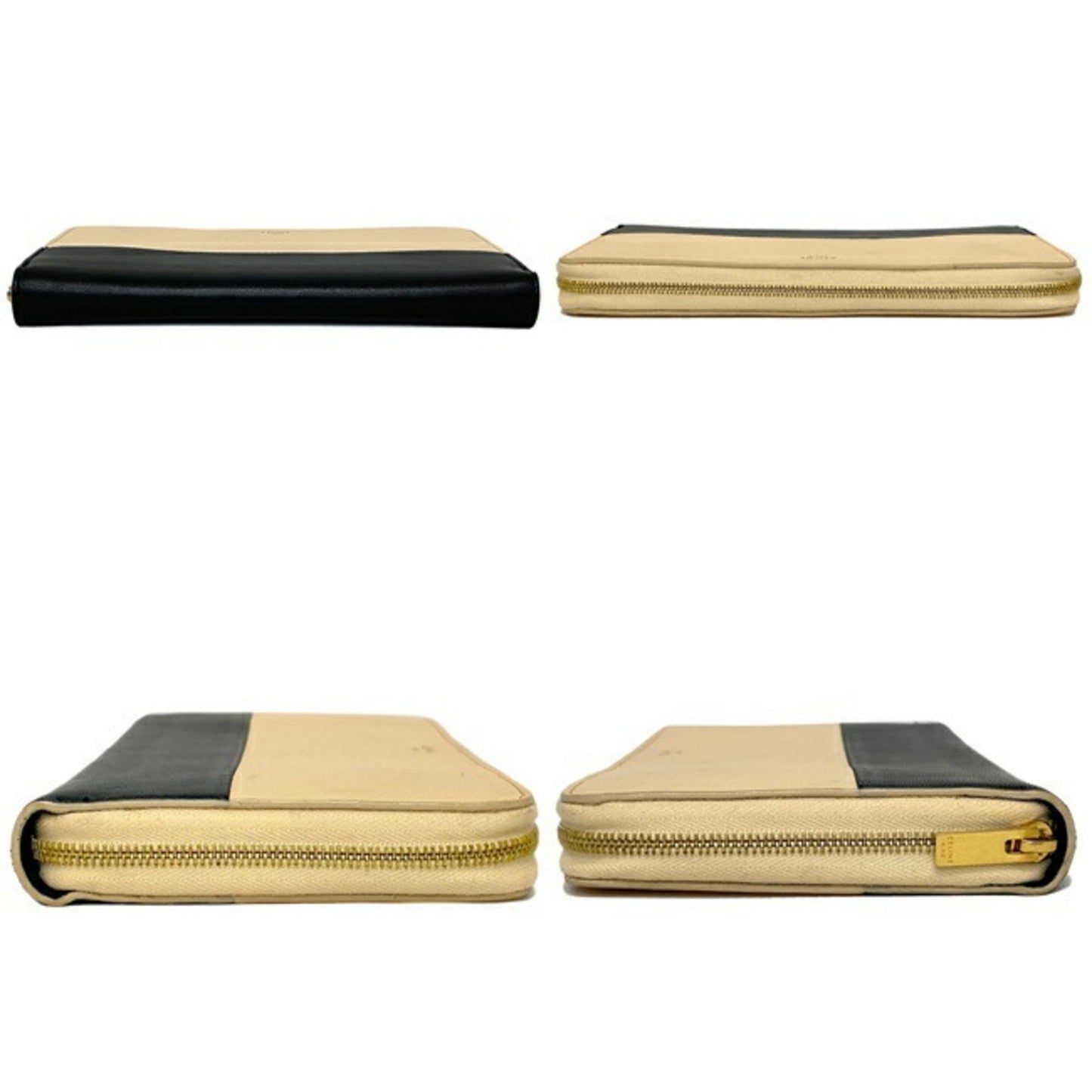 Celine Round Wallet Beige Black Gold 102623HTM Bicolor Leather Celine Two Tone Color Ladies Adult