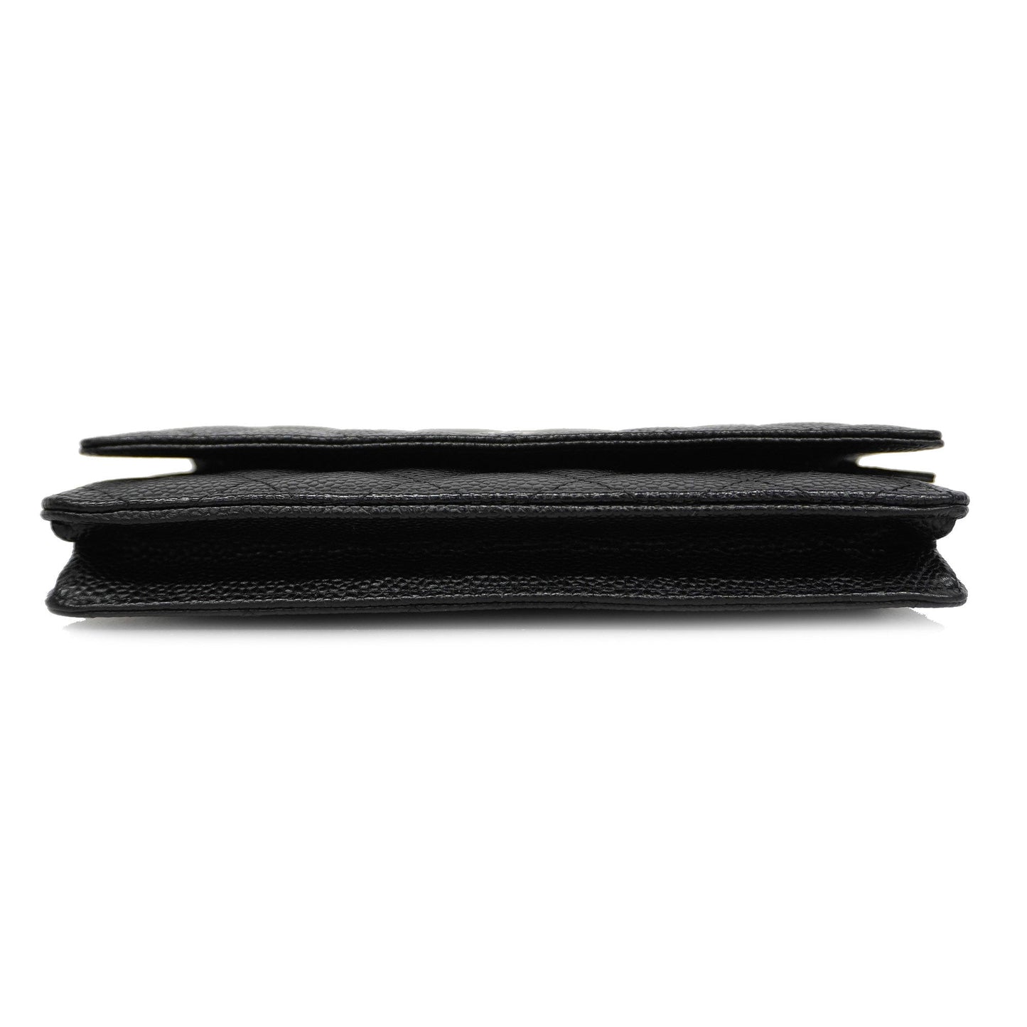 ChanelAuth  Matelasse Silver Hardware Caviar Leather Chain/Shoulder Wallet Black