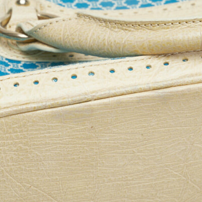 Celine Macadam Handbag Light Blue Beige Canvas Leather Ladies