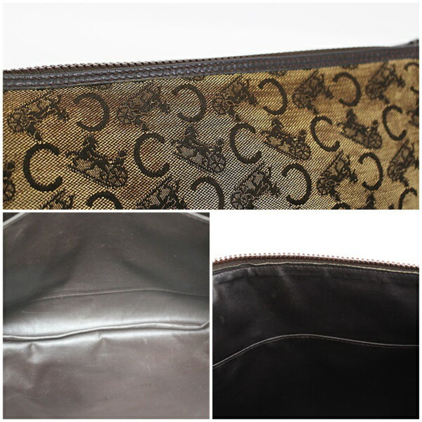 Celine Macadam C Monkey Clutch Bag Second Canvas x Leather Beige Dark Brown Celine Men's