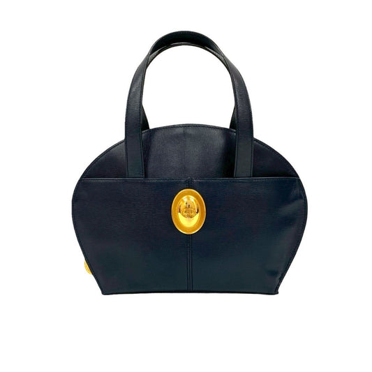 Christian Dior Navy Leather Boston Bag Handbag Tote Bag ()