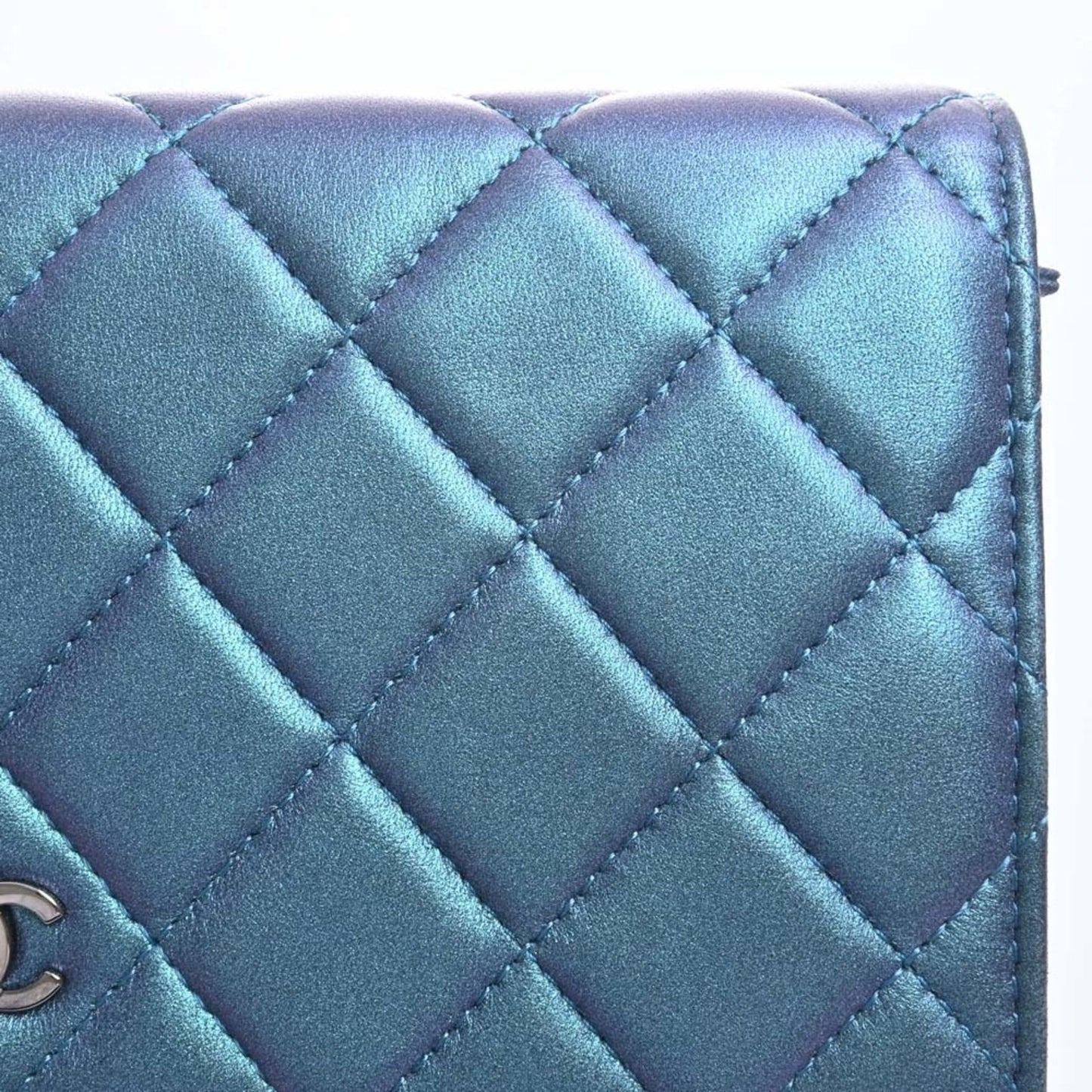 CHANEL Leather Matelasse Coco Mark Chain Shoulder Long Wallet Blue Ladies