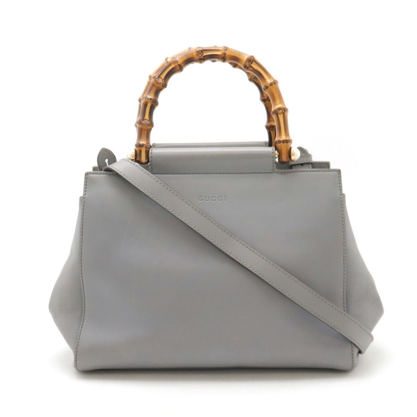 Gucci Bamboo Gray Bamboo Leather Artificial Pearl Handbag Shoulder Bag