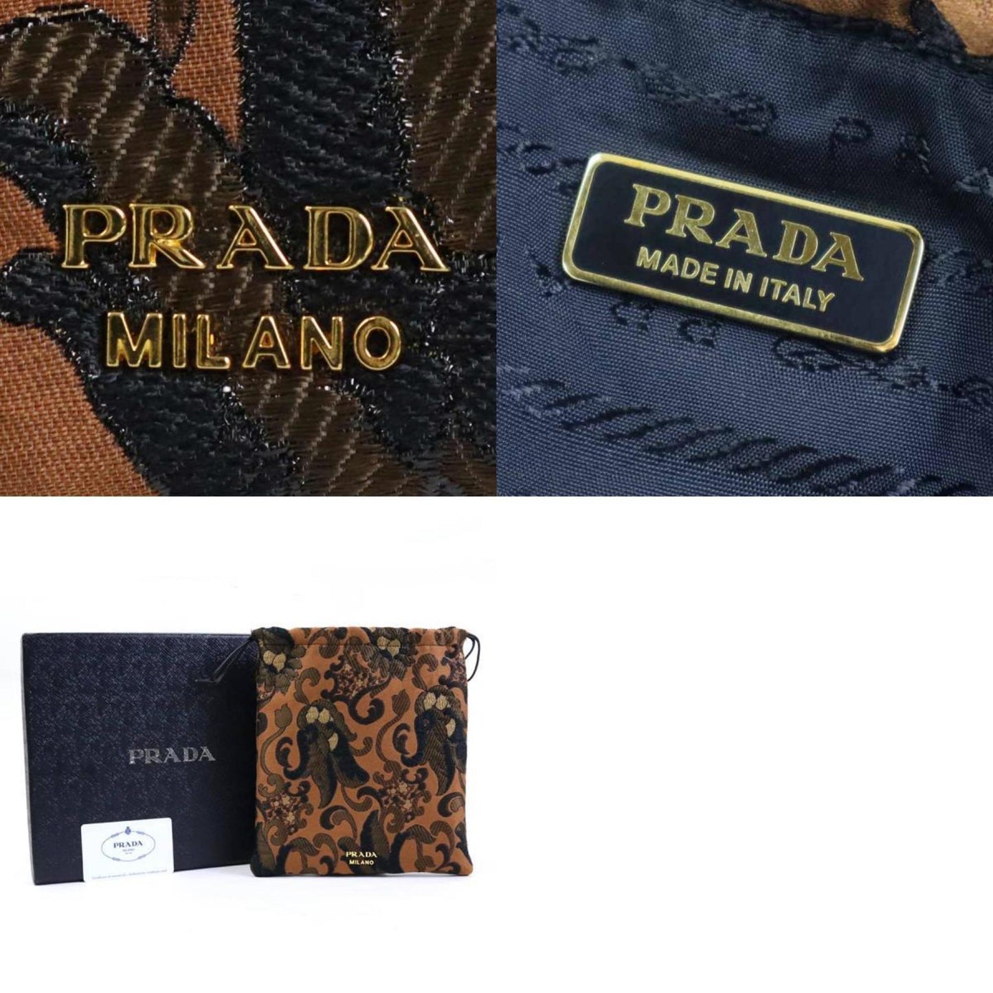 Prada Pouch Drawstring Cotton/Acrylic Brown Women's 1MU001