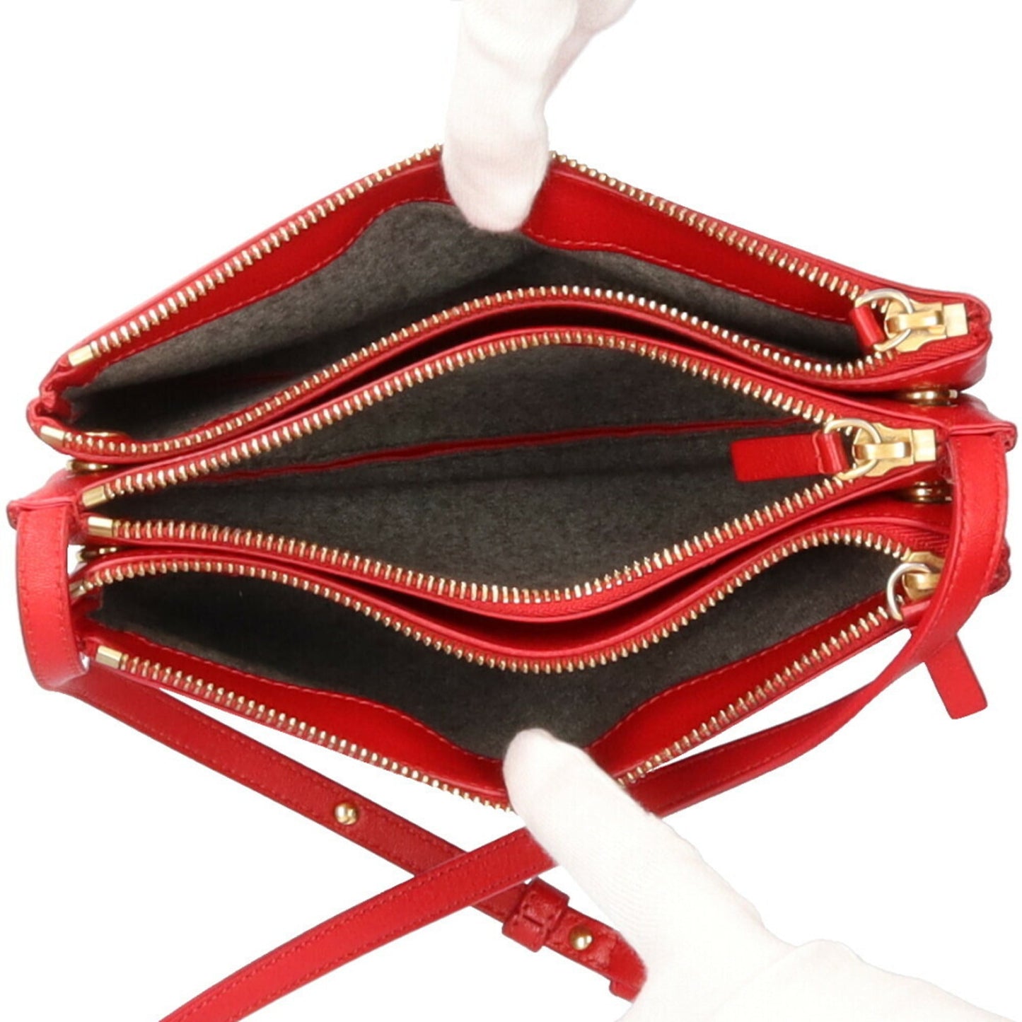 Celine trio small shoulder bag leather red ladies