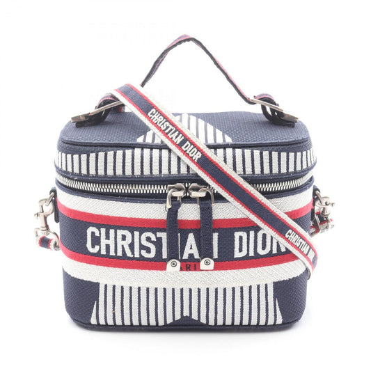 Christian Dior Navy Red Color White Canvas Handbag Weekend Bag ()