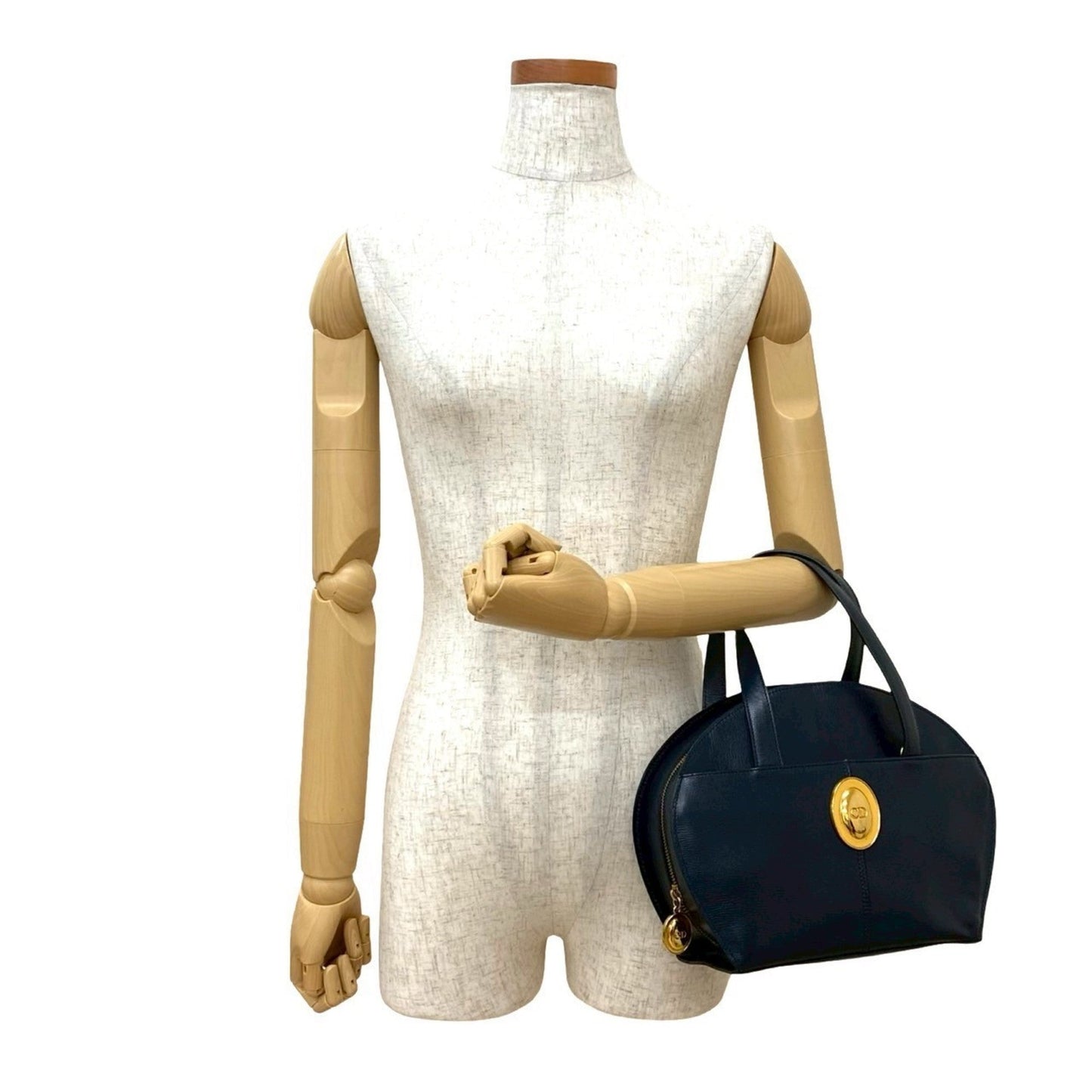 Christian Dior Navy Leather Boston Bag Handbag Tote Bag ()