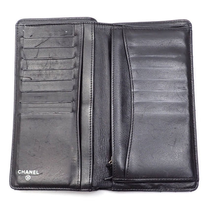 Chanel Bifold Long Wallet V Stitch Women's Black Lambskin A31509 Coco Mark Leather
