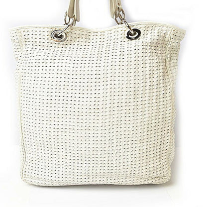 Christian Dior Lady Dior Silver White Leather Tote Bag ()
