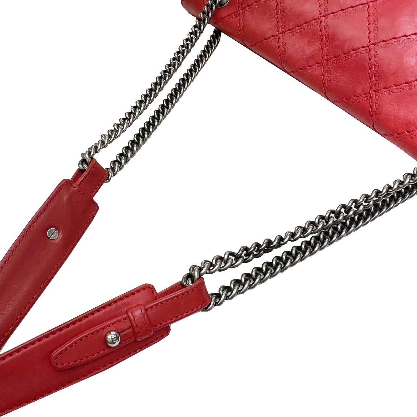 Chanel 2.55 matelasse chain shoulder bag red coco mark leather antique silver matte vintage metal fittings Matelasse Bag COCO