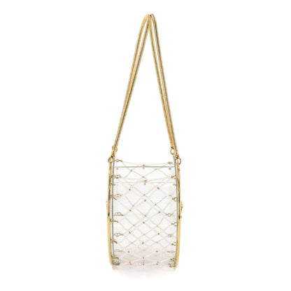 Chanel beads hand bag clear white gold metal fittings here mark