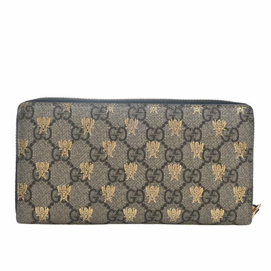 GUCCI GG Supreme Bee Round Long Wallet 410102 Beige Women's