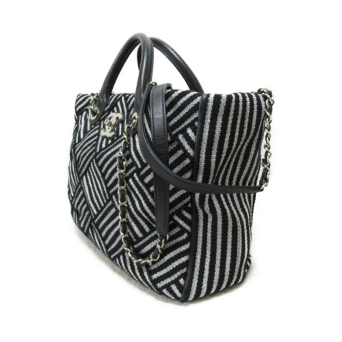 CHANEL 2way shoulder bag Black Silver Nylon polyester