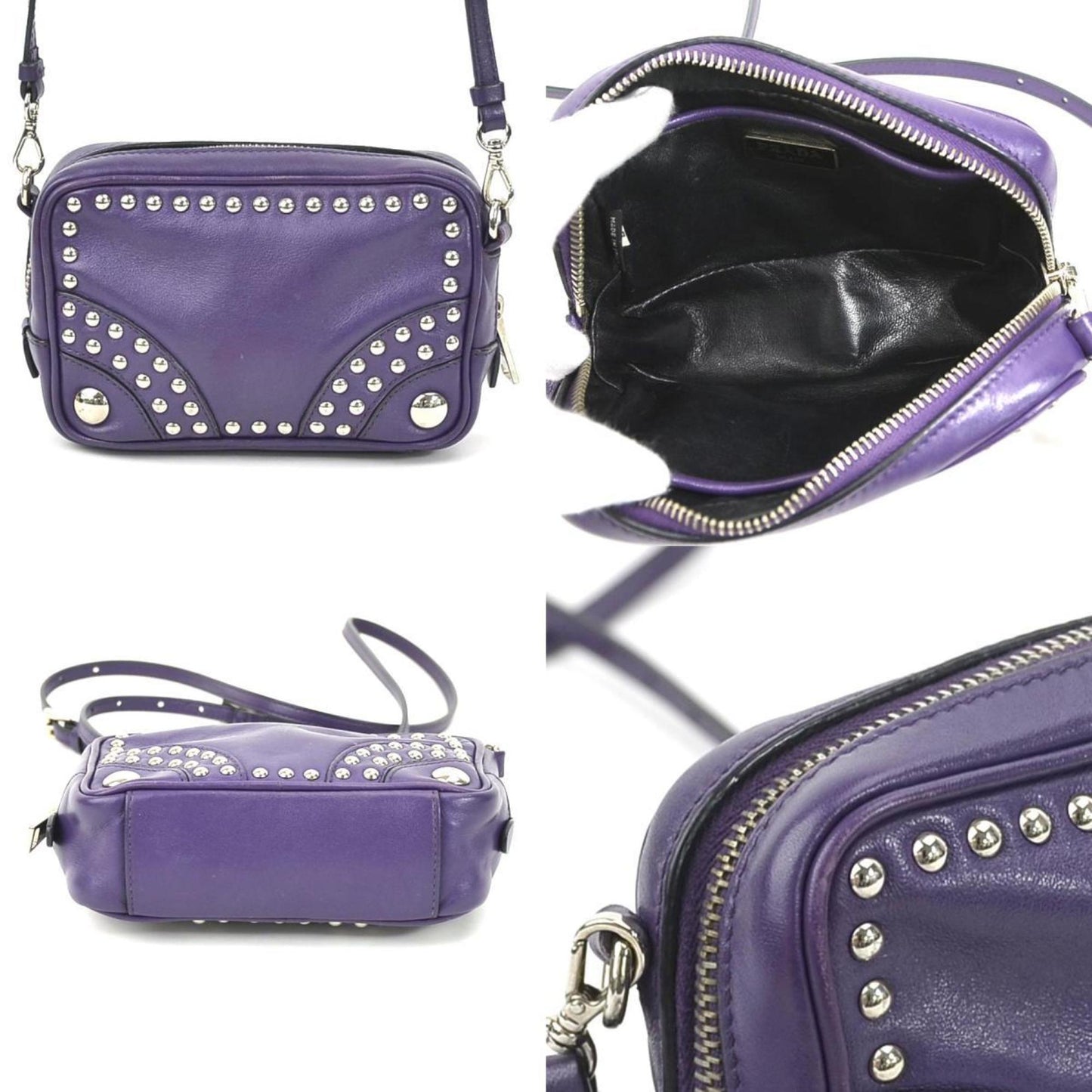 Prada Crossbody Shoulder Bag Leather Purple Ladies