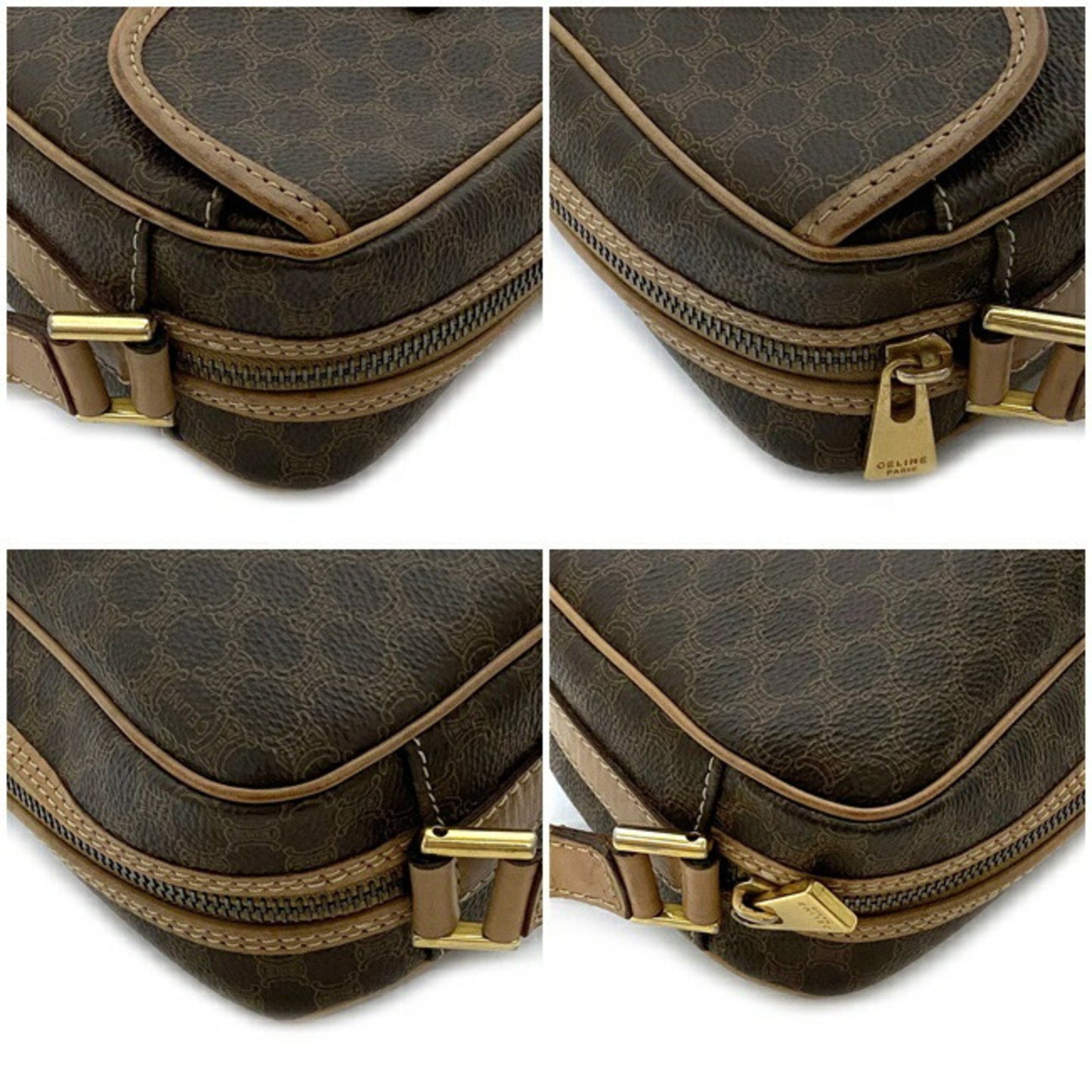 Celine Shoulder Bag Brown Beige Macadam M14 Pochette PVC Leather Celine Women's