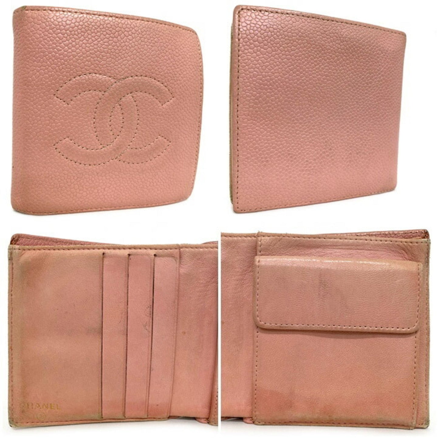 Chanel Bi-Fold Wallet Pink Coco Mark A13507 Leather Caviar Skin 8s CHANEL Ladies Accent