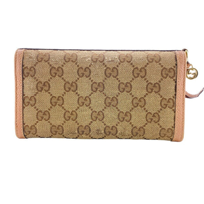 Gucci Beige Pink Canvas Leather Long Wallet (Bi-Fold)