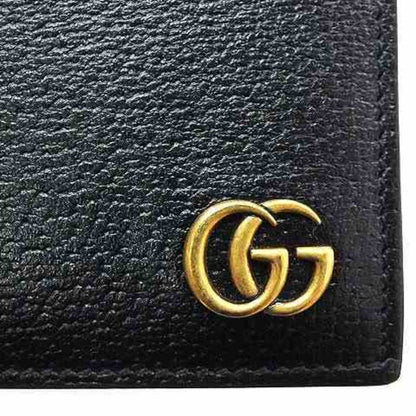 GUCCI GG Marmont Fold Wallet 428725 203887 Leather Black Bifold Gold Men's Women's Unisex