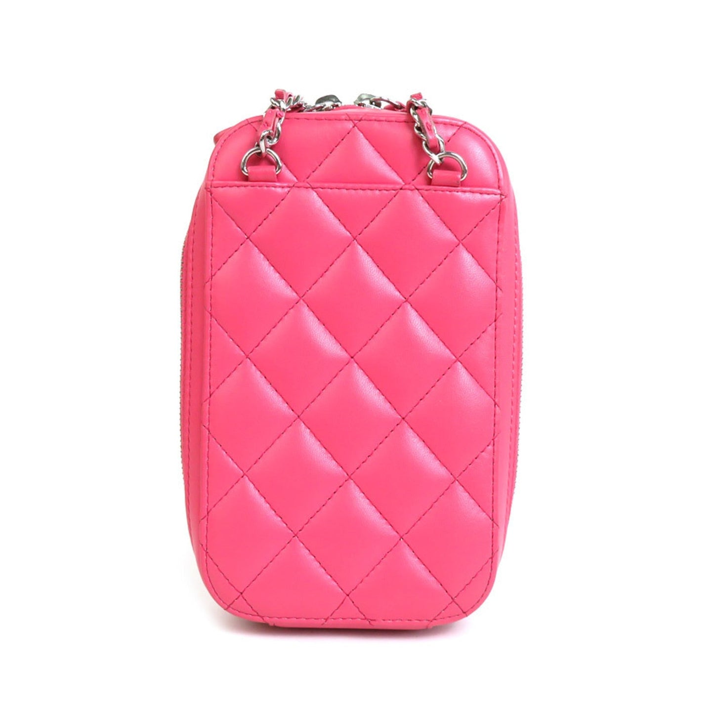 Chanel Smartphone Case Chain Phone Pouch Crossbody Shoulder Bag Matelasse Leather/Metal Pink/Silver Women's