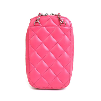 Chanel Smartphone Case Chain Phone Pouch Crossbody Shoulder Bag Matelasse Leather/Metal Pink/Silver Women's