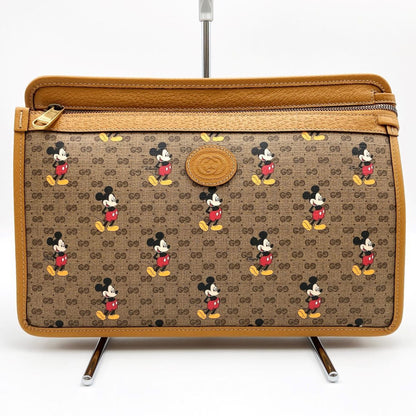 GUCCI Mickey Disney Clutch Bag Second Pouch Micro GG Brown PVC Women's 602552