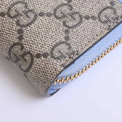 Gucci GG Supreme Marmont Zip Around Long Wallet Beige/Blue PVC Leather