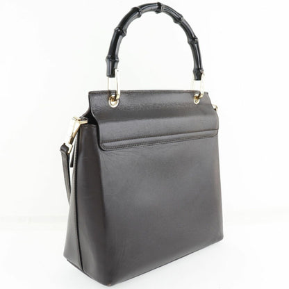 Gucci Bamboo 2WAY Shoulder 001 1887 Calf Brown Ladies Handbag
