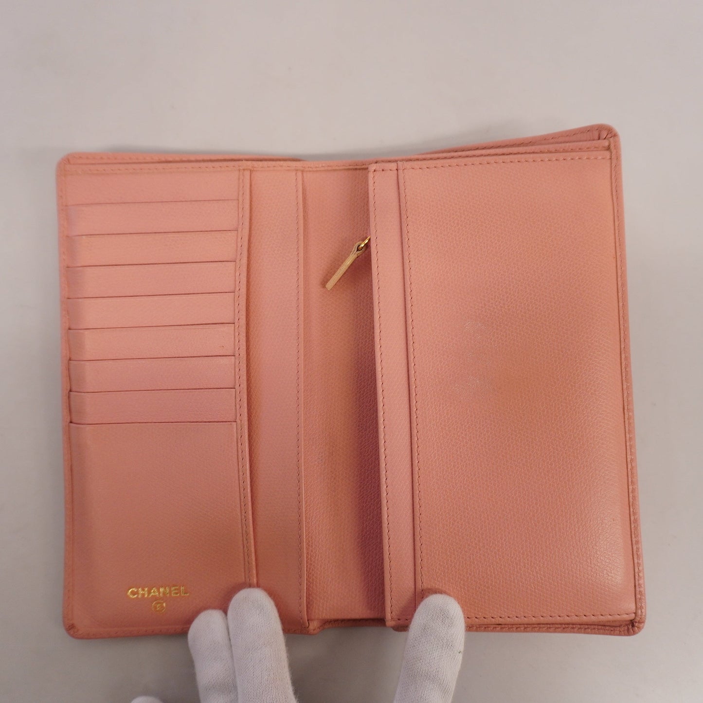 ChanelAuth  Coco Button Gold Hardware Women's Leather Long Wallet [bi-fold] Pink