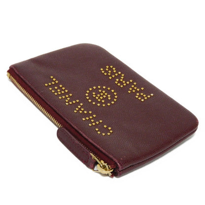 CHANEL Coin Case Deauville Mini Pouch Caviar Skin 28th Series Logo Studs Burgundy AP0793 Men's Women's Wallet