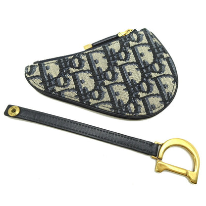 Christian Dior Navy White Canvas Leather Coin Purse/Coin Case ()