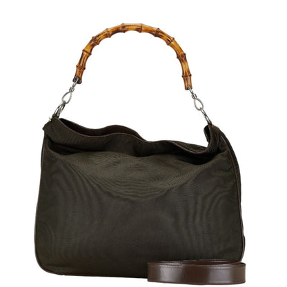 Gucci Brown Khaki Nylon Leather Handbag Shoulder Bag