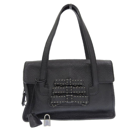 Prada stitch ribbon shoulder Bag leather black BR1931