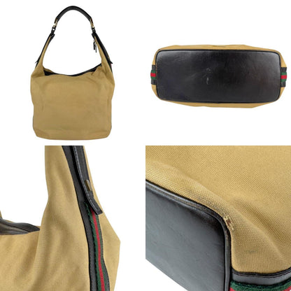 Gucci Beige Brown Canvas Leather Shoulder Bag