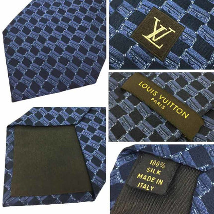 LOUIS VUITTON tie trunk pattern navy 100% silk men's